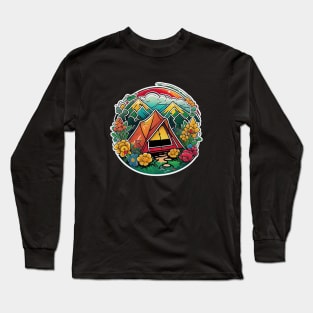 Camping Camp Vintage Family Funny Tent Sunset Retro Long Sleeve T-Shirt